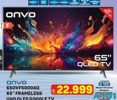 ONVO 650VF5000AQ 65 İNÇ FRAMELESS UHD QLED GOOGLE TV AKILLI TELEVİZYON